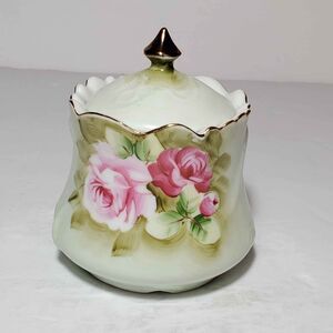 Lefton Green Heritage Jam Jar Pink Roses Vintage